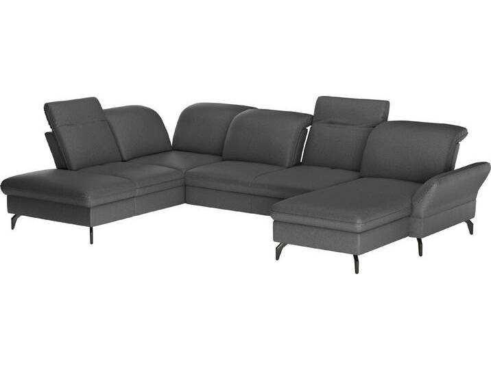 sit&more Wohnlandschaft Leandro U-Form, Wahlweise mit Bett-, Kopfteil - und Armlehnfunktion, sowie Bettkasten, grau von sit&more