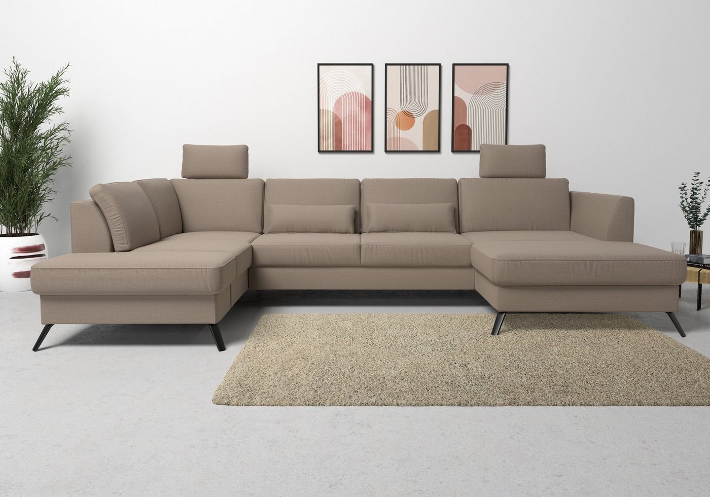 sit&more Wohnlandschaft Olsen U-Form, inklusive Sitztiefenverstellung, wahlweise mit Bettfunktion, 15cm hoch von sit&more