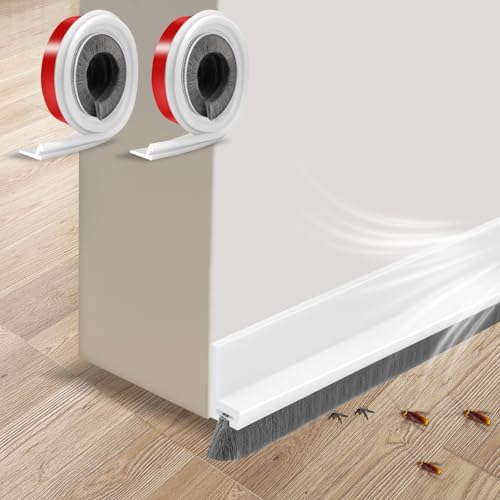 2 Stück 100 × 3 CM Türbürstendichtung Selbstklebend Weiß, Türbodendichtung Bürste Zugluftstopper Zuschneidbar Türbesen Unten, Bodenabdichtung mit Bürste für Insektensicher Kältesicher Staubsicher von sitarcmin