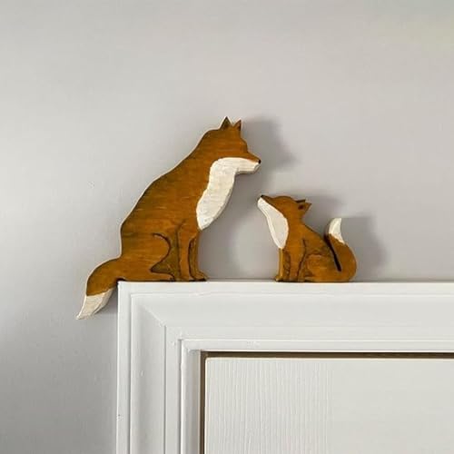 Mama und Baby Fuchs Tür Topper Entzückende Fuchsform Statue Tür Ecke Skulptur für handgefertigte Holz Dekor Schild, kreative Holzkunstfigur Ornament für Garten Wohnzimmer Schlafzimmer Büro (Baby + von sitfe