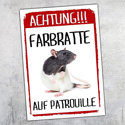 Achtung Ratte auf Patrouille Schild lustig Spruch Türschild Warnschild Fun Metallschild von siviwonder