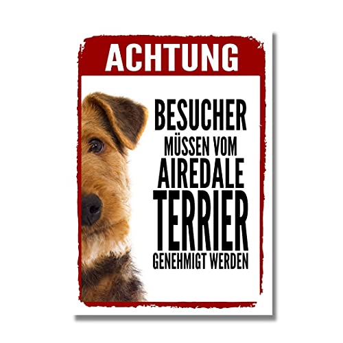 Airedale Terrier Genehmigung Dog Schild Spruch Türschild Hundeschild Warnschild von siviwonder