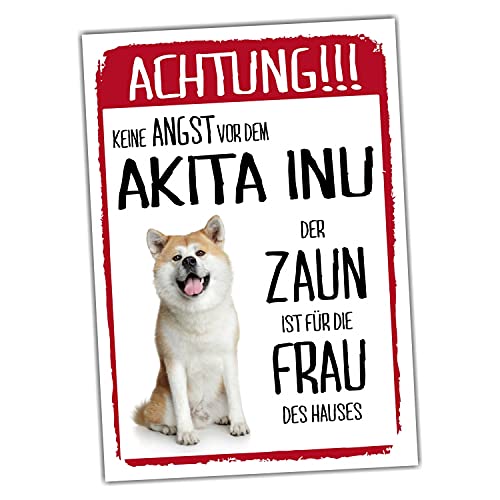 Akita Inu Schild Achtung Zaun Frau Spruch Türschild Hundeschild Warnschild Fun cool Design von siviwonder