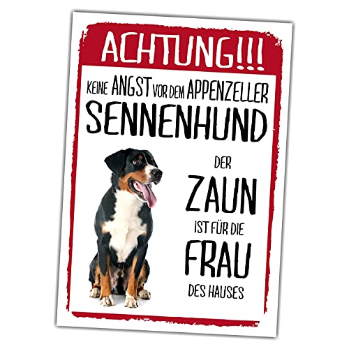 Appeneller Sennenhund Schild Achtung Zaun Frau Spruch Türschild Hundeschild Warnschild Geschenkidee lustiger Spruch Hundemotiv Aluminium Wetterfestes Hundeschild von siviwonder