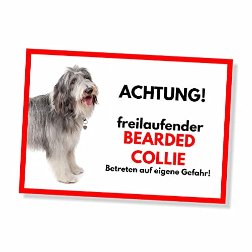 Bearded Collie Freilaufender Hund Dog Schild Spruch Türschild Hundeschild Warnschild von siviwonder