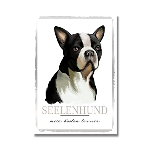Boston Terrier Seelenhund Dog Art Schild Spruch Türschild Hundeschild Warnschild Soulmate von siviwonder