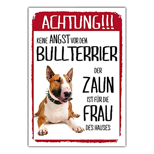 Bullterrier Schild Achtung Zaun Frau Spruch Türschild Hundeschild Warnschild Fun von siviwonder