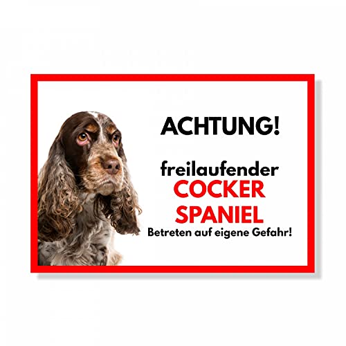 Cocker Spaniel 5 Freilaufender Hund Dog Schild Spruch Türschild Hundeschild Warnschild Geschenkidee Sicherheitsschild Hund Privatgrundstück Hundewarnung Warnung vor dem Hund von siviwonder