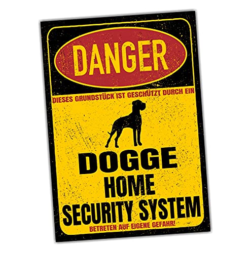 Dogge deutsche Dog Schild Danger Security System Türschild Hundeschild Warnschild Sicherheitsschild Hund Privatgrundstück Hundewarnung Warnung vor dem Hund von siviwonder