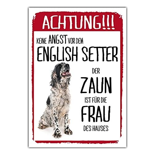 English Setter Dog Schild Achtung Zaun Frau Spruch Türschild Hundeschild Warnschild Fun von siviwonder