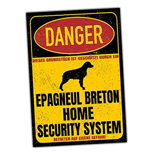 Epagneul Breton Dog Schild Danger Security System Türschild Hundeschild Warnschild von siviwonder