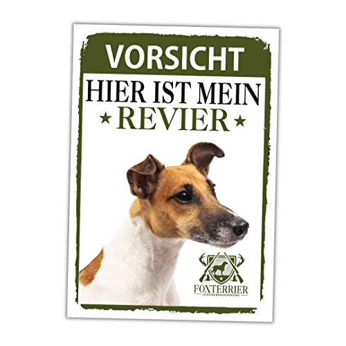 Foxterrier Schild Revier Jagd Türschild Hundeschild Warnschild Hund Fox Foxie Terrier Geschenkidee lustiger Spruch Hundemotiv Aluminium Wetterfestes Hundeschild von siviwonder