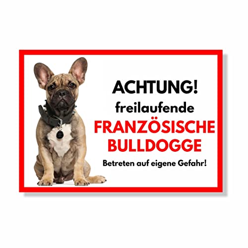 Französische Bulldogge Freilaufender Hund Dog Schild Spruch Türschild Hundeschild Warnschild von siviwonder