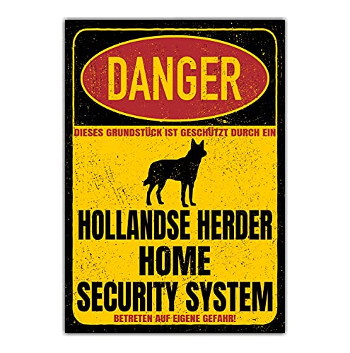 Hollandse Herder Schild Danger Security System Türschild Hundeschild Warnschild Schild Hund Sicherheitsschild Hund Privatgrundstück Hundewarnung Warnung vor dem Hund von siviwonder