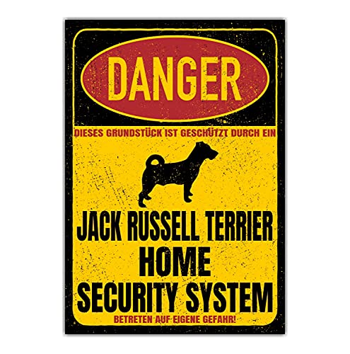 Jack Russell Terrier Schild Danger Security System Türschild Hundeschild Warnschild Hund JRT von siviwonder