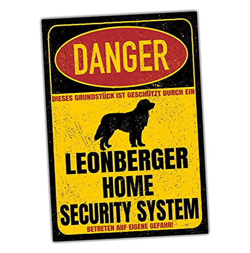 Leonberger Schild Danger Security System Türschild Hundeschild Warnschild Hund Sicherheitsschild Hund Privatgrundstück Hundewarnung Warnung vor dem Hund von siviwonder