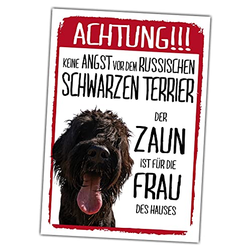 Russischer Schwarzer Terrier Dog Schild Achtung Zaun Frau Spruch Türschild Hundeschild Warnschild Fu von siviwonder