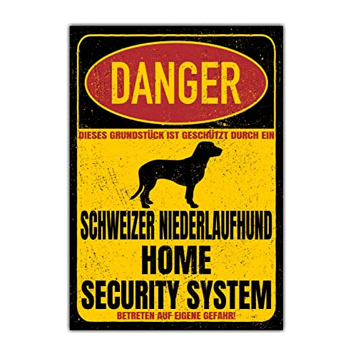 Schweizer Niederlaufhund Schild Danger Security System Türschild Hundeschild Warnschild Hund Jagd von siviwonder