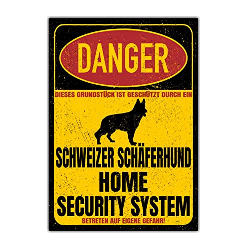 Schweizer Schäferhund Schild Danger Security System Türschild Hundeschild Warnschild Hund weißer von siviwonder