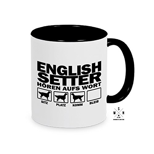 siviwonder Tasse Kaffeebecher English Setter Hören aufs Wort Hund Hunde Fun schwarz von siviwonder