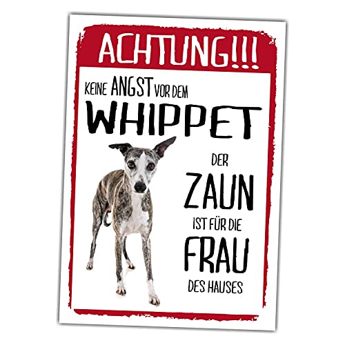 Whippet Dog Schild Achtung Zaun Frau Spruch Türschild Hundeschild Warnschild Fun von siviwonder