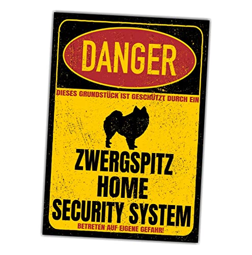 Zwergspitz Spitz Pom Schild Danger Security System Türschild Hundeschild Warnschild Hund Sicherheitsschild Hund Privatgrundstück Hundewarnung Warnung vor dem Hund von siviwonder