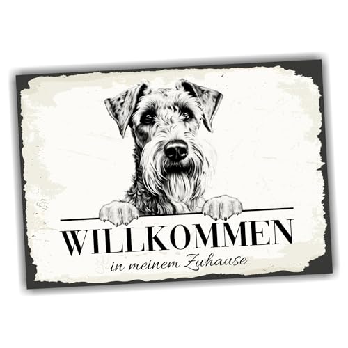 siviwonder Hundeschild Willkommen Zuhause Airedale Terrier No.3 Dog Schild Spruch Türschild Warnschild Geschenkidee schöner Spruch Hundemotiv Aluminium Wetterfestes Hundeschild von siviwonder