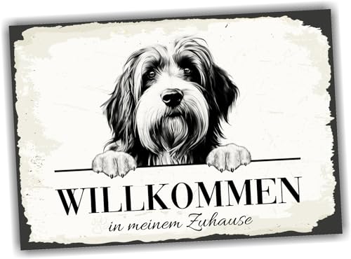siviwonder Hundeschild Willkommen Zuhause Bearded Collie Beardie No.2 Dog Schild Spruch Türschild Warnschild Geschenkidee schöner Spruch Hundemotiv Aluminium Wetterfestes Hundeschild von siviwonder