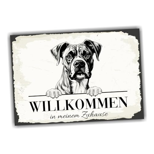 siviwonder Hundeschild Willkommen Zuhause Boxer Deutscher No.1 Dog Schild Spruch Türschild Warnschild Geschenkidee schöner Spruch Hundemotiv Aluminium Wetterfestes Hundeschild von siviwonder