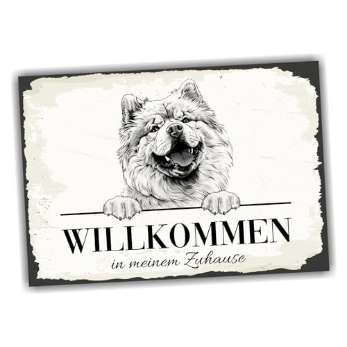 siviwonder Hundeschild Willkommen Zuhause Chow-Chow Dog Schild Spruch Türschild Warnschild Chowchow Geschenkidee schöner Spruch Hundemotiv Aluminium Wetterfestes Hundeschild von siviwonder