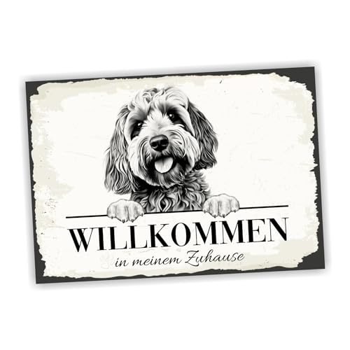 siviwonder Hundeschild Willkommen Zuhause Cockapoo No.2 Dog Schild Spruch Türschild Warnschild Cocker Pudel Geschenkidee schöner Spruch Hundemotiv Aluminium Wetterfestes Hundeschild von siviwonder