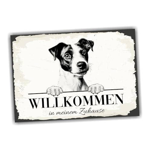 siviwonder Hundeschild Willkommen Zuhause Jack Russell Terrier No.2 Dog Schild Spruch Türschild Warnschild Jack Geschenkidee schöner Spruch Hundemotiv Aluminium Wetterfestes Hundeschild von siviwonder