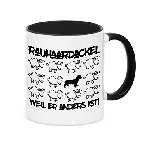 siviwonder Tasse Rauhaardackel Keramik Kaffeebecher schwarz/weiß 375 ml beidseitiger Druck Schafe Motiv mit Dackel Silhouette deutscher Spruch weil er anders ist Geschenk Bürotasse Homeoffice siviwonder Tasse Rauhaardackel Keramik Kaffeebecher schwarz/weiß 375 ml beidseitiger Druck Schafe Motiv mit Dackel Silhouette deutscher Spruch weil er anders ist Geschenk Bürotasse Homeoffice von siviwonder