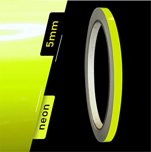 siviwonder Zierstreifen Klebeband Neon Gelb 5 mm × 10 m fluoreszierend Cast-PVC selbstklebend Pinstripe Tape Auto Dekor Aufkleber Warnstreifen Felgenband Boot Fahrzeug DIY leuchtgelb von siviwonder