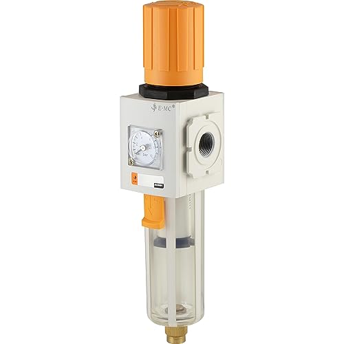 Fittingteile - Druckluft Filterregler mit Manometer Wasserabscheider Kondensat Druckminderer Druckregler (Gewindegröße: G 1/2" - Ausführung: Halbautomatische Entwässerung) von siwerk