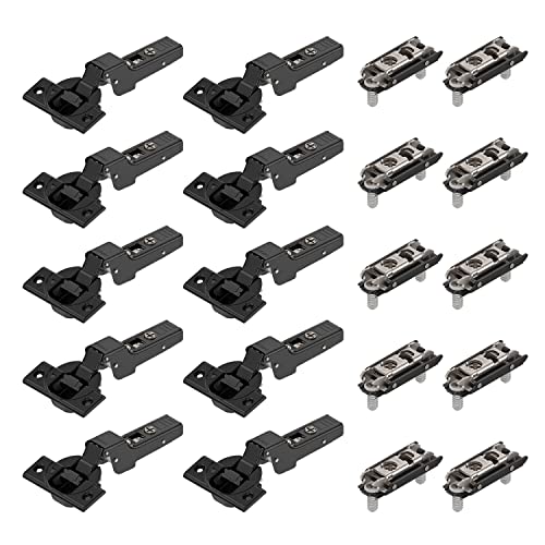 10 x siwitec Blum CLIP top BLUMOTION 110° Scharnier zum Anschrauben mit Feder, Softclose, Onyxschwarz, Innenanschlag inkl. geraden Exzenter-Montageplatten von siwitec