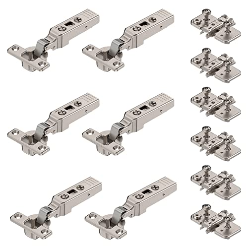 6 x siwitec Blum CLIP top 94° Minischarnier zum Anschrauben mit Feder, Softclose, vernickelt, Eckanschlag, inkl. Exzenter-Kreuzmontageplatten von siwitec