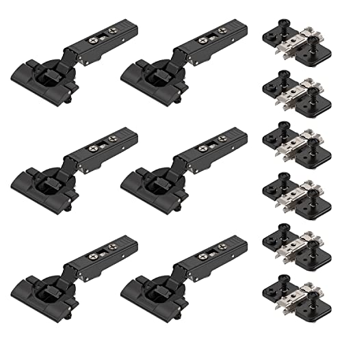 6 x siwitec Blum CLIP top BLUMOTION 110° Scharnier INSERTA mit Feder, Softclose, Onyxschwarz, Eckanschlag, inkl. Exzenter-Kreuzmontageplatten von siwitec