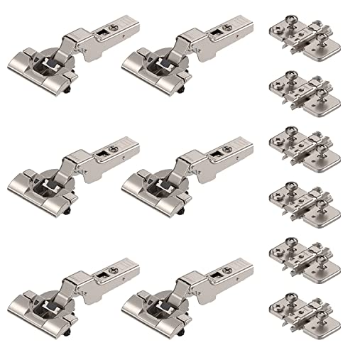 6 x siwitec Blum CLIP top BLUMOTION 110° Scharnier INSERTA mit Feder, Softclose, vernickelt, Mittelanschlag, inkl. Exzenter-Kreuzmontageplatten von siwitec