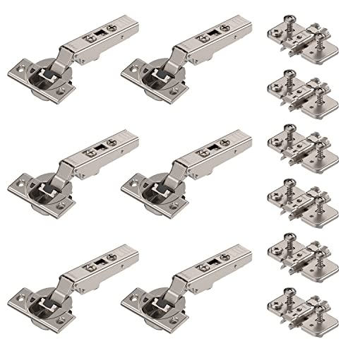 6 x siwitec Blum CLIP top BLUMOTION 110° Scharnier zum Anschrauben mit Feder, Softclose, vernickelt, Eckanschlag, inkl. Exzenter-Kreuzmontageplatten von siwitec