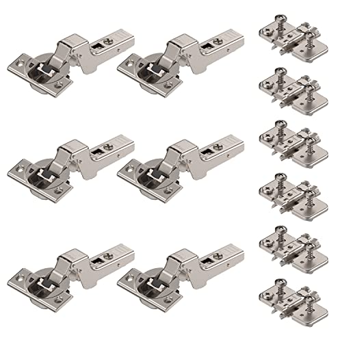 6 x siwitec Blum CLIP top BLUMOTION 110° Scharnier zum Anschrauben mit Feder, Softclose, vernickelt, Innenanschlag, inkl. Exzenter-Kreuzmontageplatten von siwitec