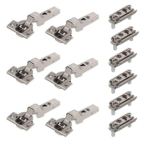 6 x siwitec Blum CLIP top BLUMOTION 110° Scharnier zum Anschrauben mit Feder, Softclose, vernickelt, Innenanschlag, inkl. geraden Exzenter-Montageplatten von siwitec