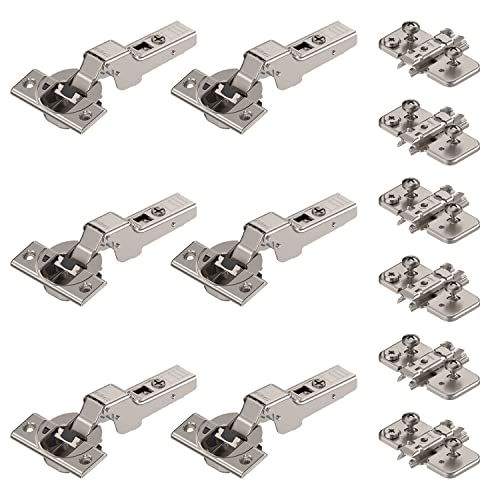 6 x siwitec Blum CLIP top BLUMOTION 110° Scharnier zum Anschrauben mit Feder, Softclose, vernickelt, Mittelanschlag, inkl. Exzenter-Kreuzmontageplatten von siwitec