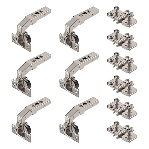 6 x siwitec Blum CLIP top BLUMOTION 95° Stollenscharnier zum Anschrauben mit Feder, Softclose, vernickelt, Innenliegend, inkl. Exzenter-Kreuzmontageplatten von siwitec