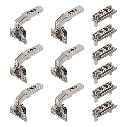 6 x siwitec Blum CLIP top BLUMOTION 95° Stollenscharnier zum Anschrauben mit Feder, Softclose, vernickelt, Innenliegend, inkl. geraden Exzenter-Montageplatten von siwitec