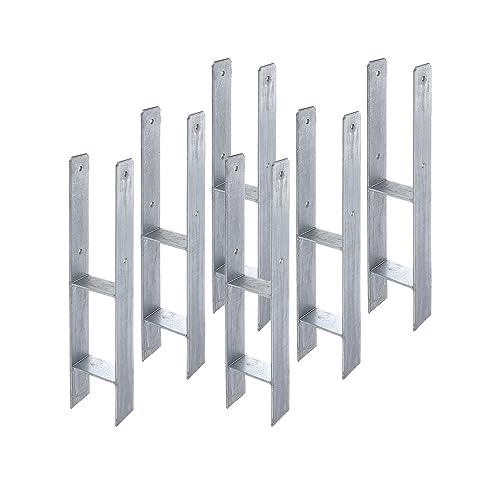 6 x siwitec H-Pfostenträger | Materialstärke 5 mm | Länge 600 mm | Breite 121 mm | feuerverzinkt | Pfostenanker zum Einbetonieren mit CE-Kennzeichnung von siwitec