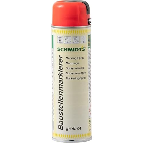 siwitec 1 x by SCHMIDT's Baustellenmarkierer Grellrot, 560ml, VOC=89,6%, Markierungsspray für Hoch- und Tiefbau, Baustellen, Forst und Straßenbau, Farbspray mit 360° Ventil für sauberes markieren von siwitec