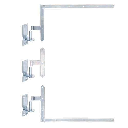 siwitec 400 x 800 mm Tor-Winkelband-Set oben und unten mit 300 mm Mittelband und verstellbaren Kloben, Ø 16 mm, Ladenband mit Kloben, Türband, Torband, Winkelscharnier von siwitec