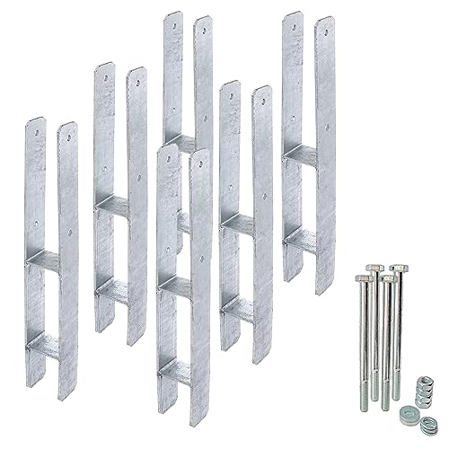 6 x siwitec H-Pfostenträger Set, Pfosten mit Befestigungsmaterial, 600 x 91 mm, Materialstärke 5 mm, CE geprüft, Pfostenträger zum Einbetonieren, Pfostenschuh, Pfostenhalter, H Pfostenträger, H Anker von siwitec