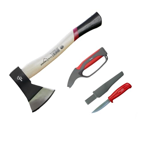 siwitec Axt Geschenkeset 800 Gramm Kopfgewicht mit Holzgriff, Inklusive 4in1 Messerschärfer & Universalmesser, Axt zum Holz spalten von siwitec